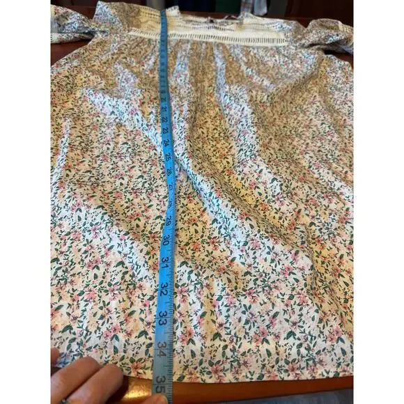 English Factory Floral Lace Trim Shift Babydoll Mini Dress Bell Sleeves Size XS - Picture 6 of 9